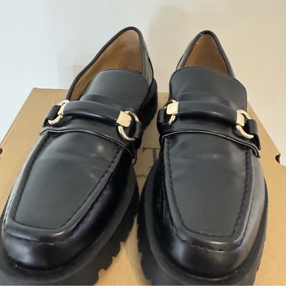 Zara Black Leather Gold Buckle Lug Sole Chunky Loafers - Picture 4 of 11